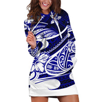 Polynesian Tribal Hoodie Dress Blue LT6 - Polynesian Pride