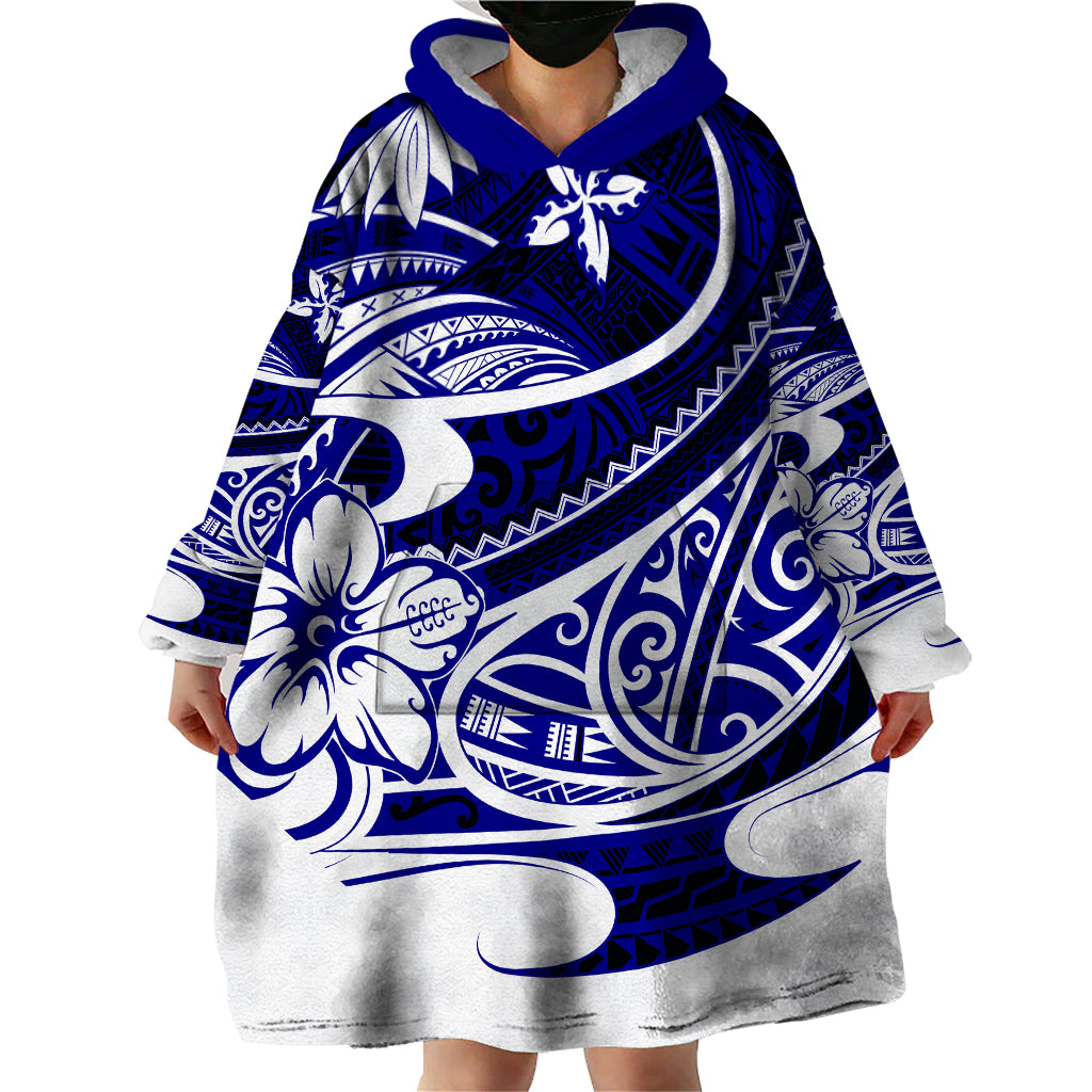 Polynesian Tribal Wearable Blanket Hoodie Blue LT6 - Polynesian Pride