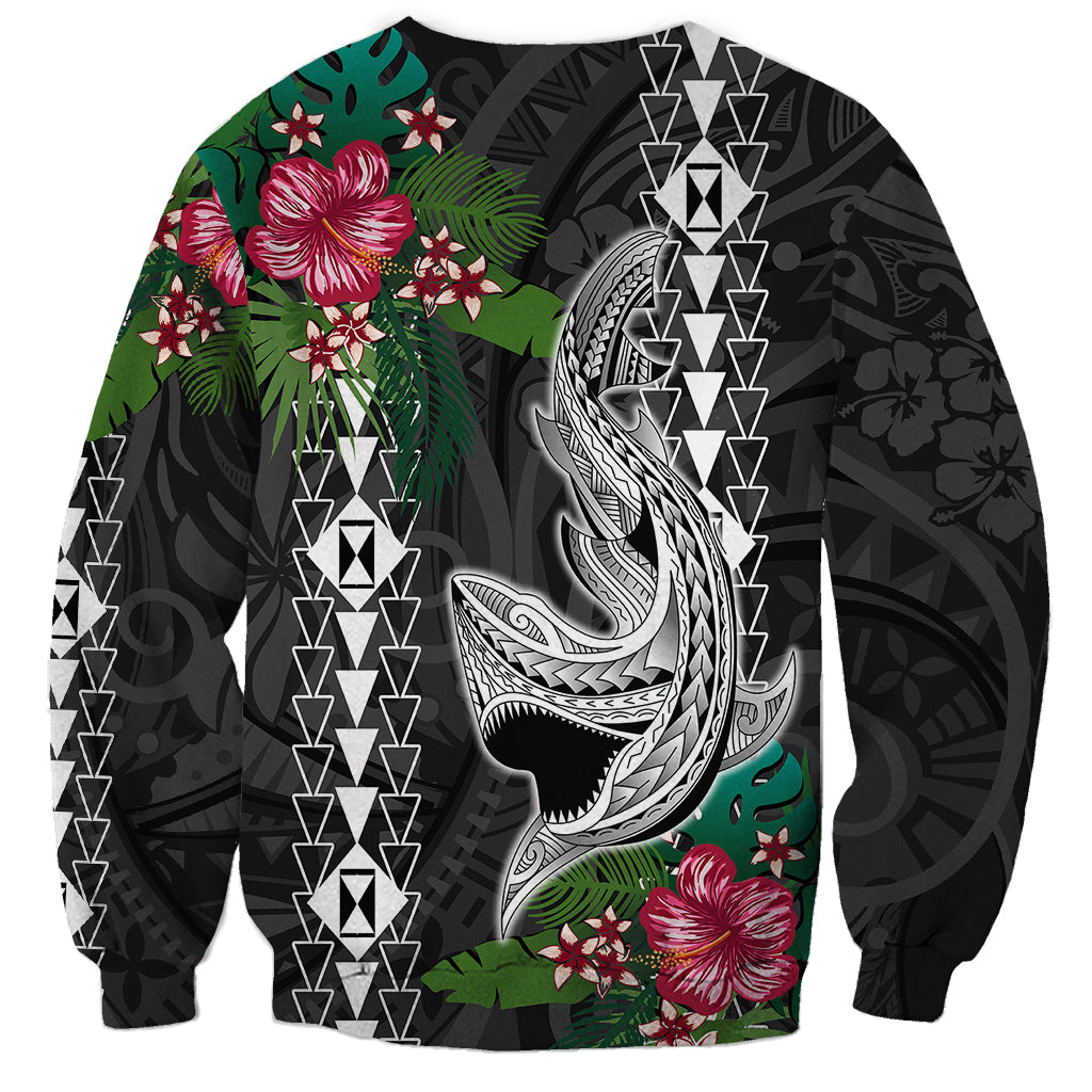Hawaii Kakau Sweatshirt Mix Sharks Polynesian Hibiscus LT6 - Polynesian Pride