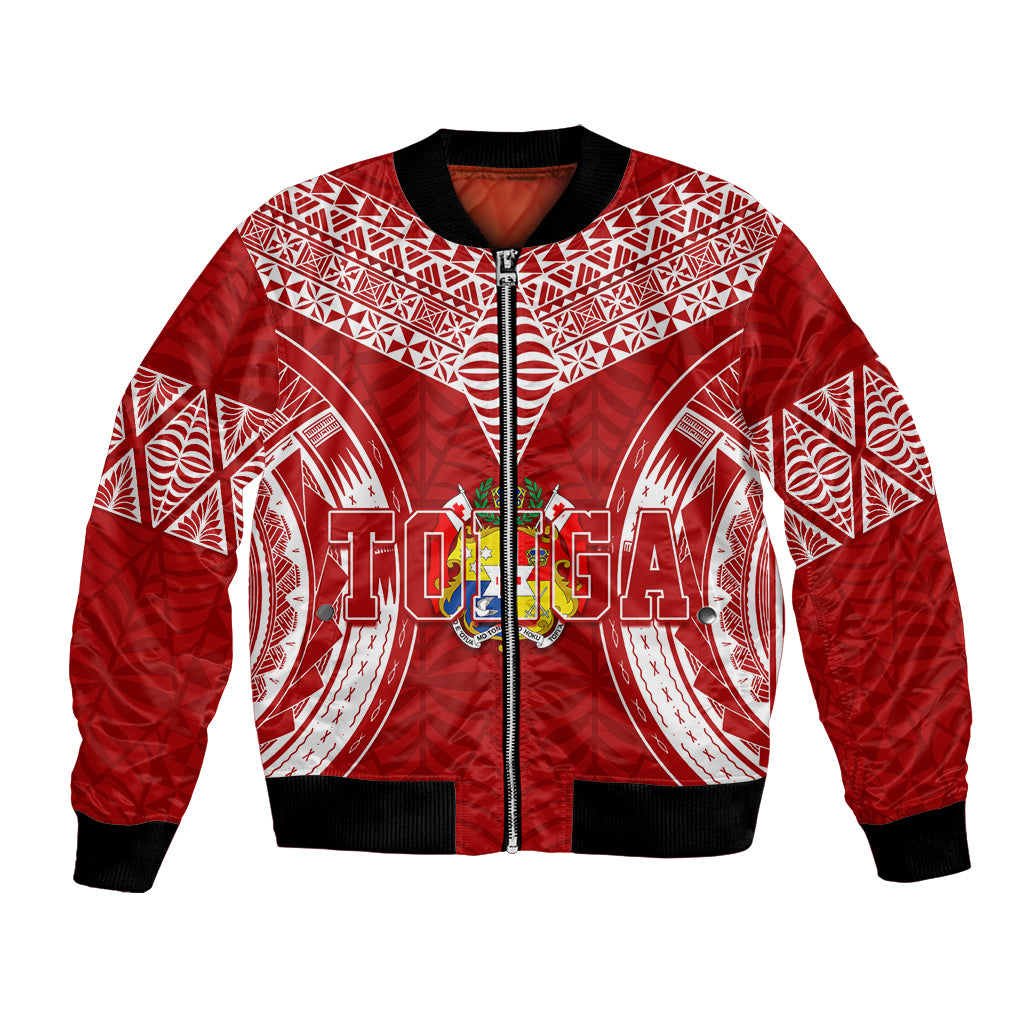 Personalised Tonga Independence Day Bomber Jacket Kupesi Pattern Mix Style LT7 Unisex Red - Polynesian Pride