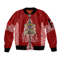 Personalised Tonga Rugby Sleeve Zip Bomber Jacket Mate Ma'a Tonga Independence Day LT7 Unisex Red - Polynesian Pride