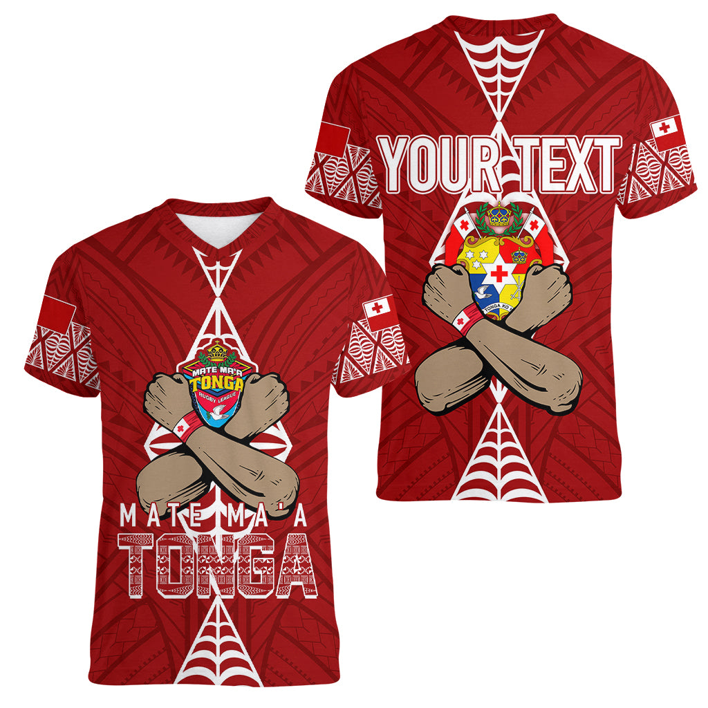Personalised Tonga Rugby Women V Neck T Shirt Mate Ma'a Tonga Independence Day LT7 Female Red - Polynesian Pride