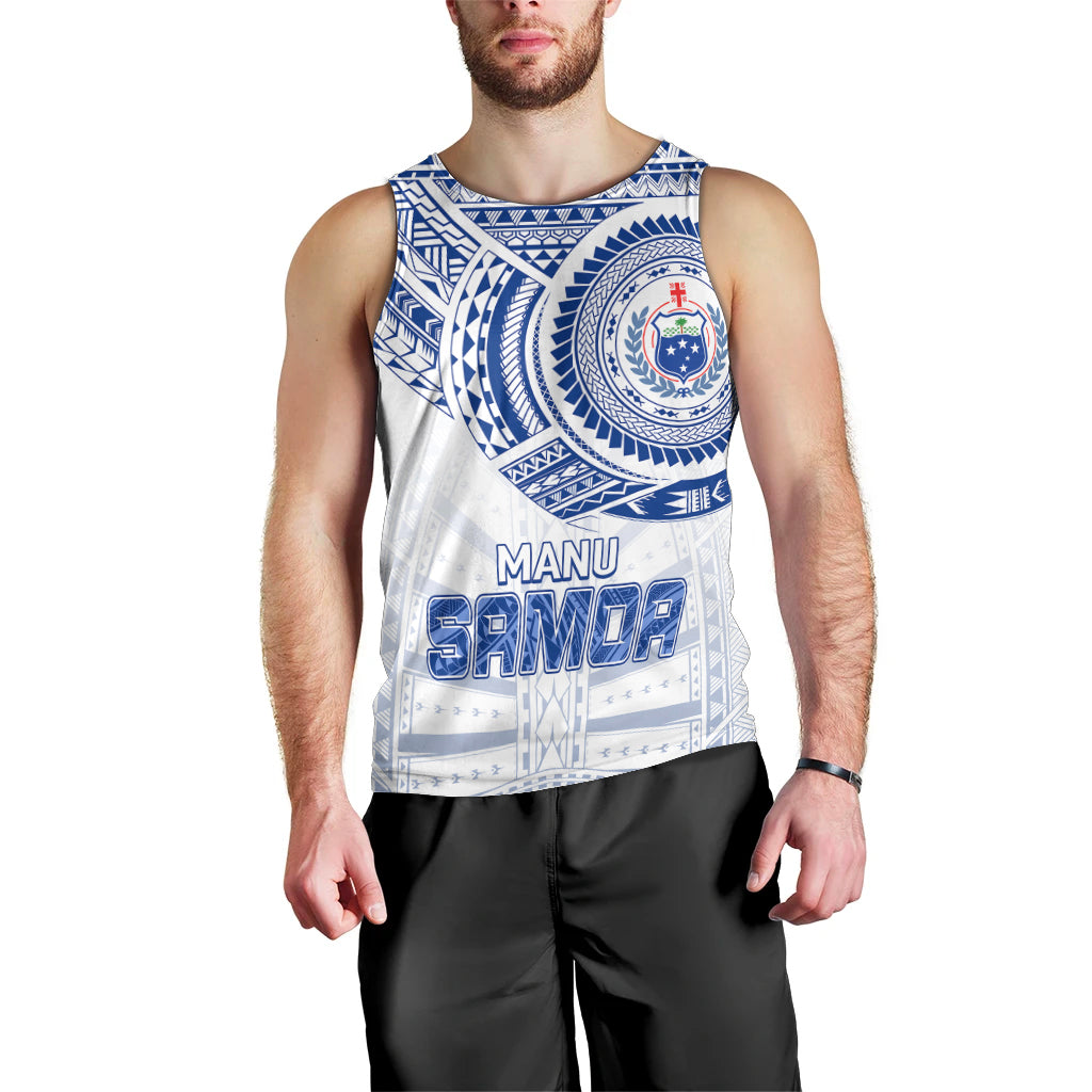 Personalised Samoa Rugby Men Tank Top Manu Samoa Gradient White LT7 - Polynesian Pride