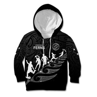 Personalised New Zealand Football Ferns Kid Hoodie Women's World Cup 2023 Tribal Koru Pattern LT7 Hoodie Black - Polynesian Pride