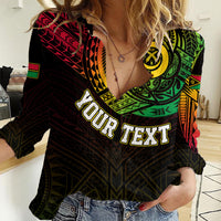 Personalised Vanuatu Women Casual Shirt Turtle Chest Tattoo Flag Color LT7 Female Black - Polynesian Pride