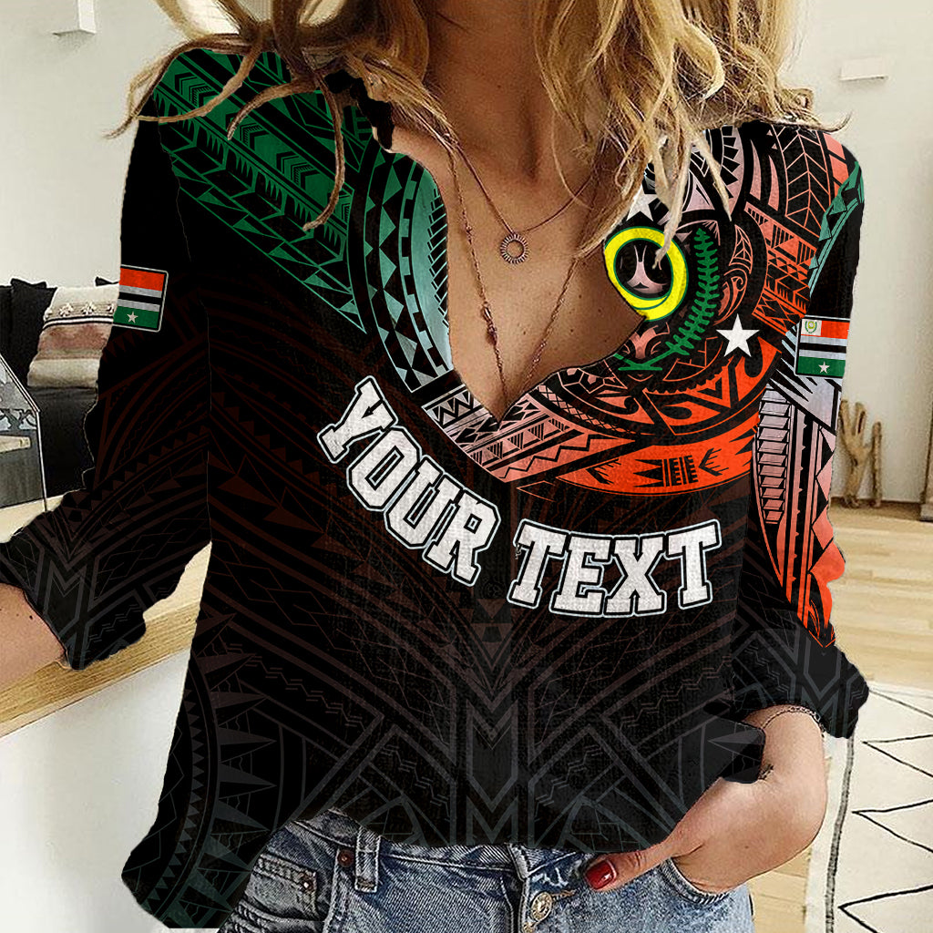 Personalised Vanuatu Women Casual Shirt Turtle Chest Tattoo Flag Color - Penama LT7 Female Black - Polynesian Pride