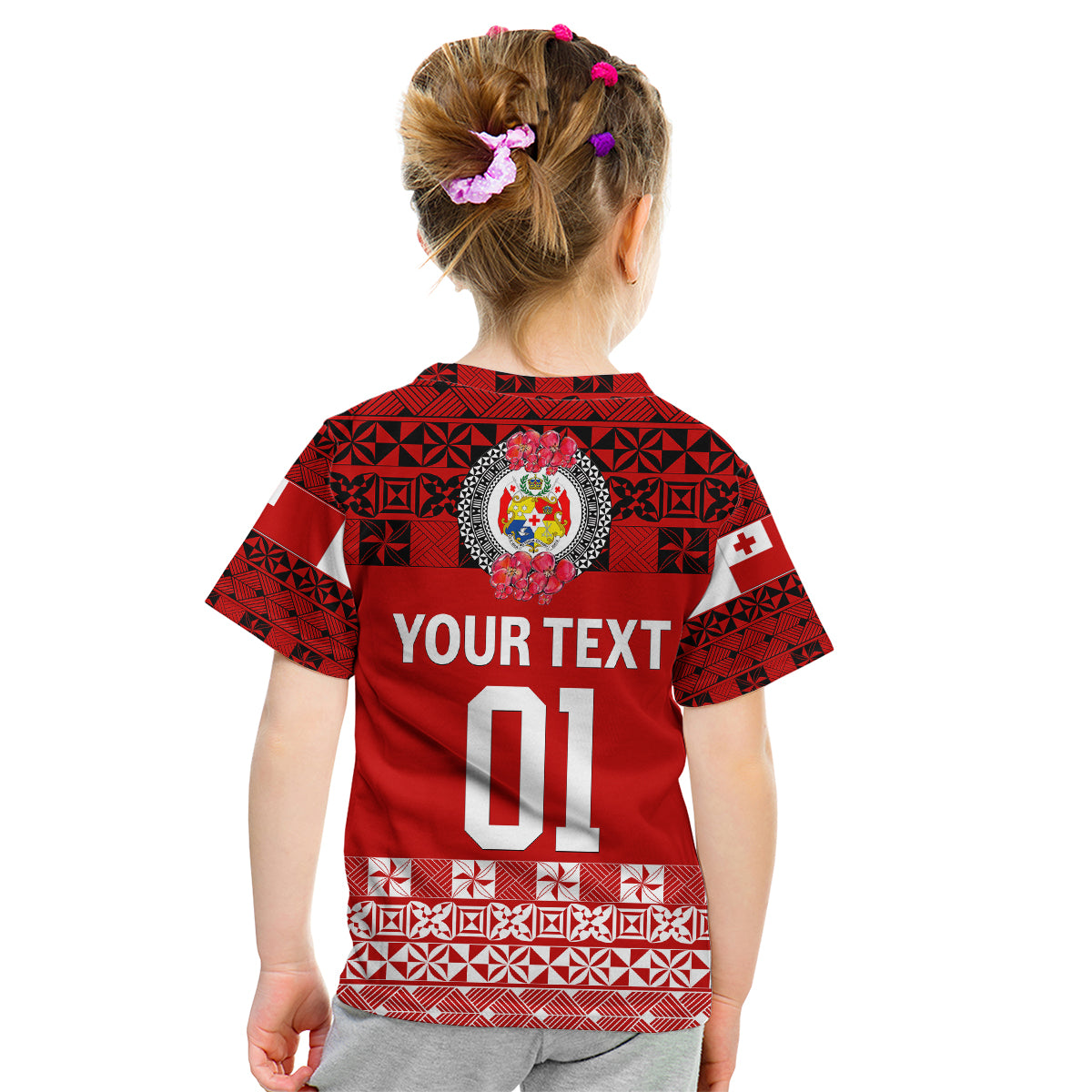 (Custom Personalised) Tonga Emancipation Day Kid T Shirt Independence Day - Simple Ngatu Heilala Flower - Red LT8 - Polynesian Pride