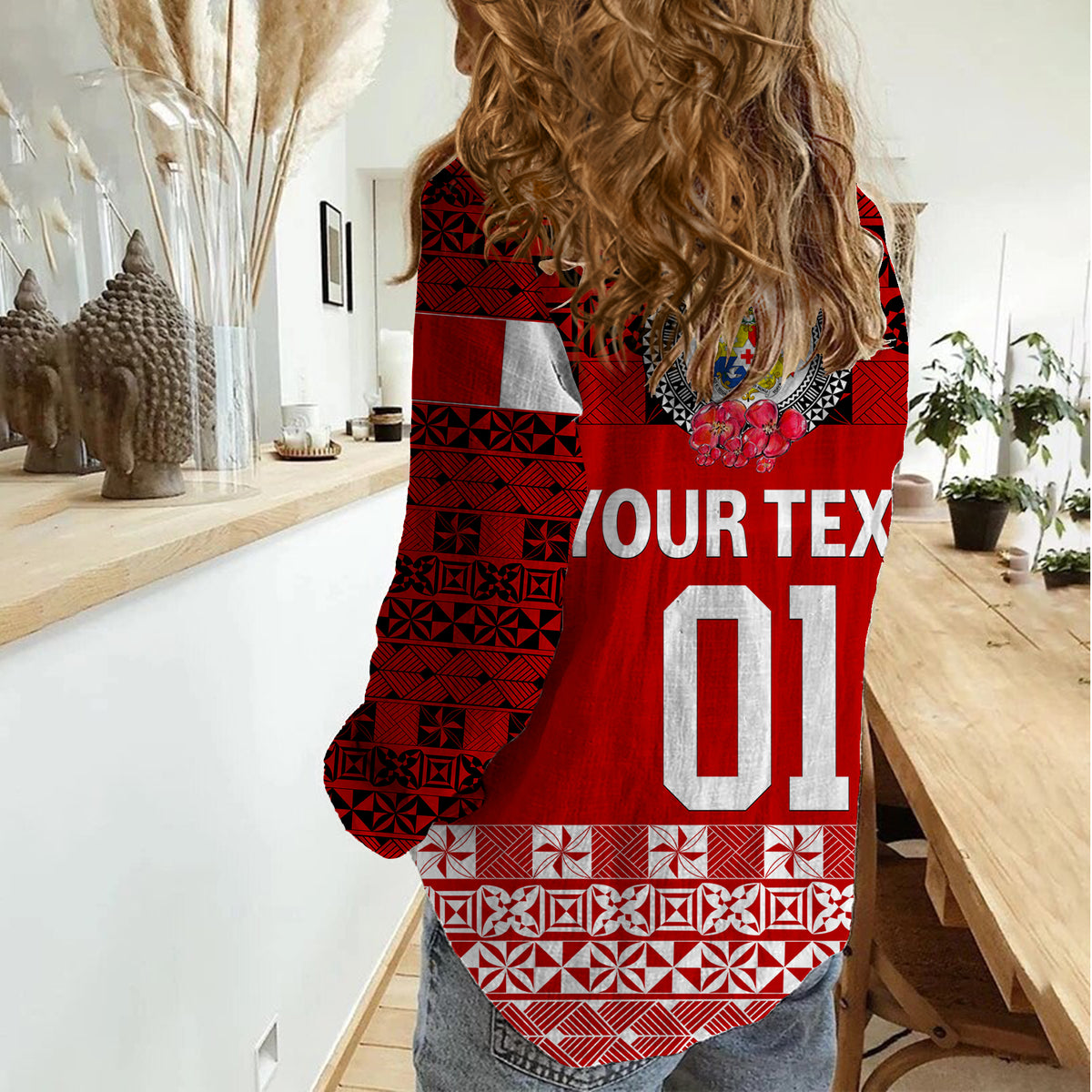 (Custom Personalised) Tonga Emancipation Day Women Casual Shirt Independence Day - Simple Ngatu Heilala Flower - Red LT8 - Polynesian Pride