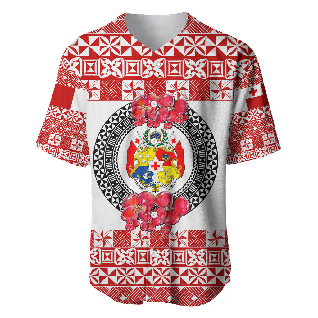 (Custom Personalised) Tonga Emancipation Day Baseball Jersey Independence Day - Simple Ngatu Heilala Flower - White Red LT8 - Polynesian Pride