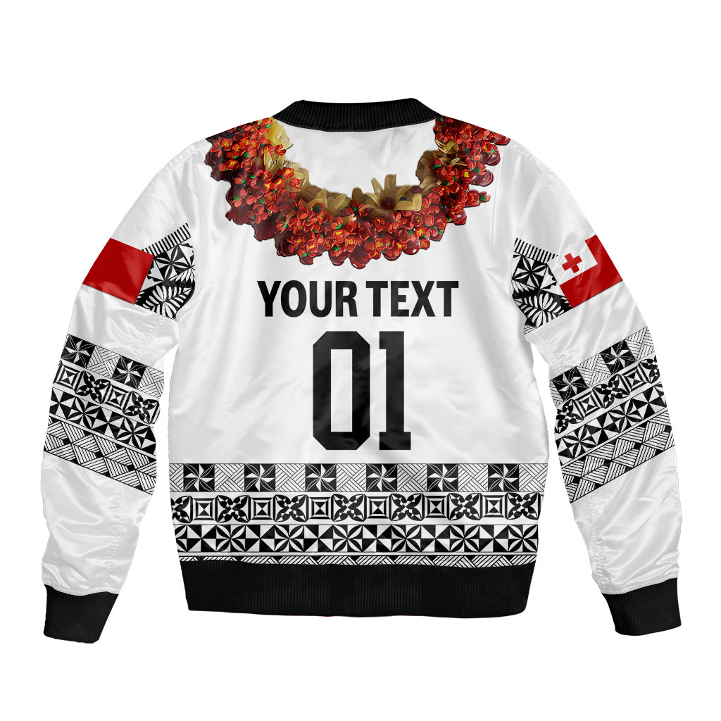 (Custom Personalised) Tonga Emancipation Day Bomber Jacket Independence Day - Fancy Kahoa Heilala Flower - White Black LT8 - Polynesian Pride