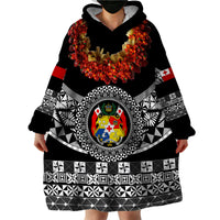 (Custom Personalised) Tonga Emancipation Day Wearable Blanket Hoodie Independence Day - Fancy Kahoa Heilala Flower - Black LT8 - Polynesian Pride