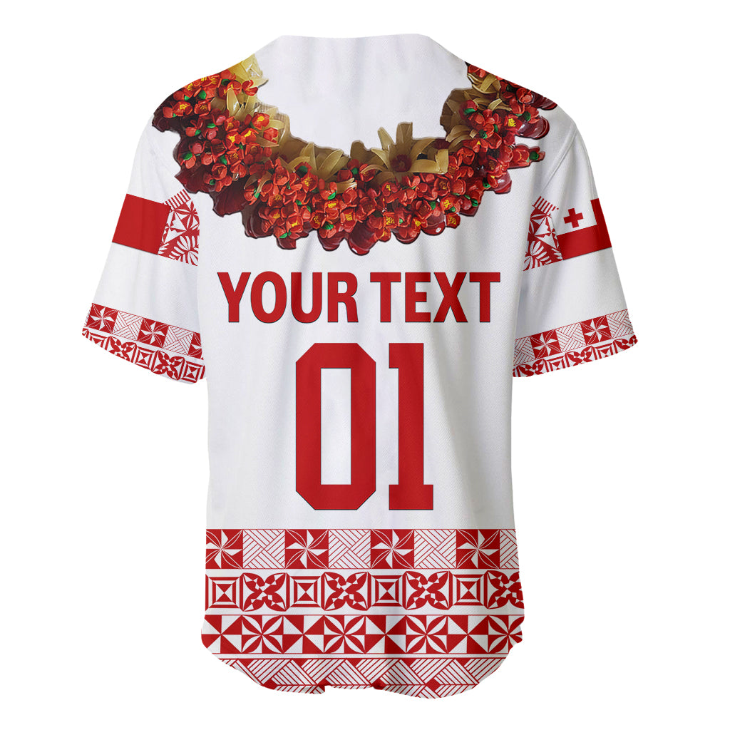 (Custom Personalised) Tonga Emancipation Day Baseball Jersey Independence Day - Fancy Kahoa Heilala Flower - White Red LT8 - Polynesian Pride