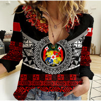 (Custom Personalised) Tonga Emancipation Day Women Casual Shirt Independence Day - Fancy Kahoa Heilala Flower - Black Red LT8 Female Black - Polynesian Pride