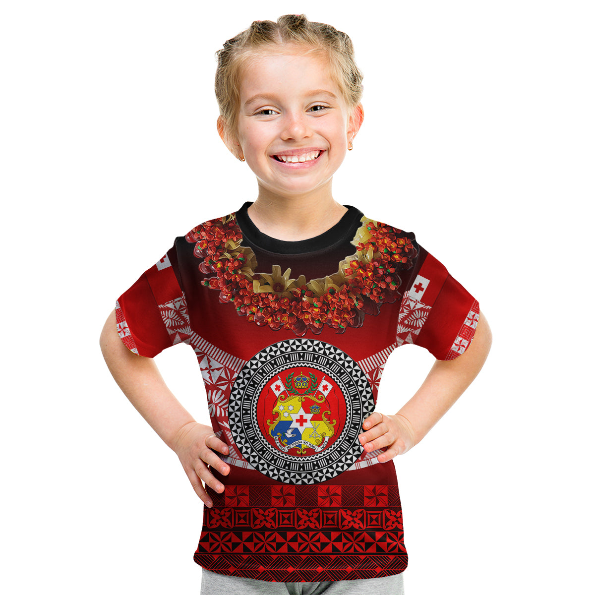 (Custom Personalised) Tonga Emancipation Day Kid T Shirt Independence Day - Fancy Kahoa Heilala Flower - Gradient LT8 Youth XL Size14 - Polynesian Pride