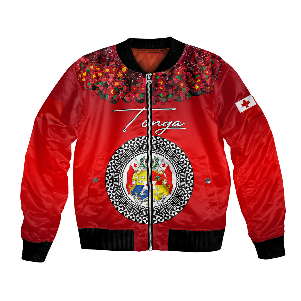 (Custom Personalised) Tonga Emancipation Day Bomber Jacket Independence Day - Unique Kahoa Heilala Flower - Red LT8 Unisex Red - Polynesian Pride