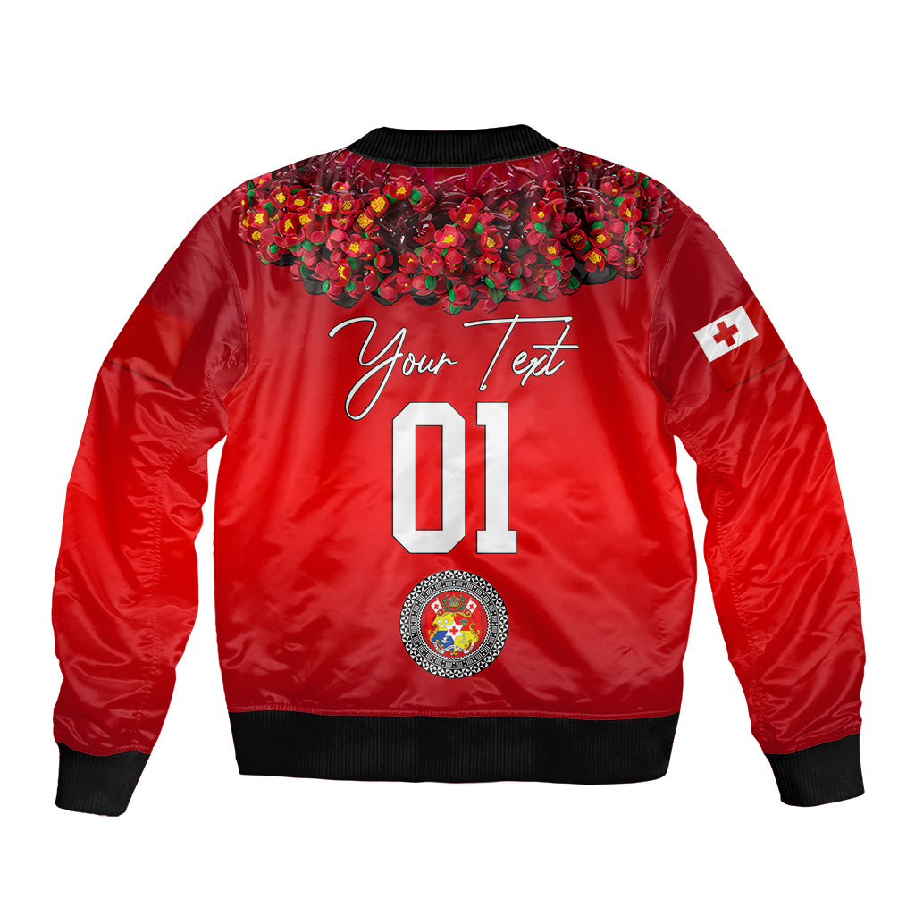 (Custom Personalised) Tonga Emancipation Day Sleeve Zip Bomber Jacket Independence Day - Unique Kahoa Heilala Flower - Red LT8 - Polynesian Pride