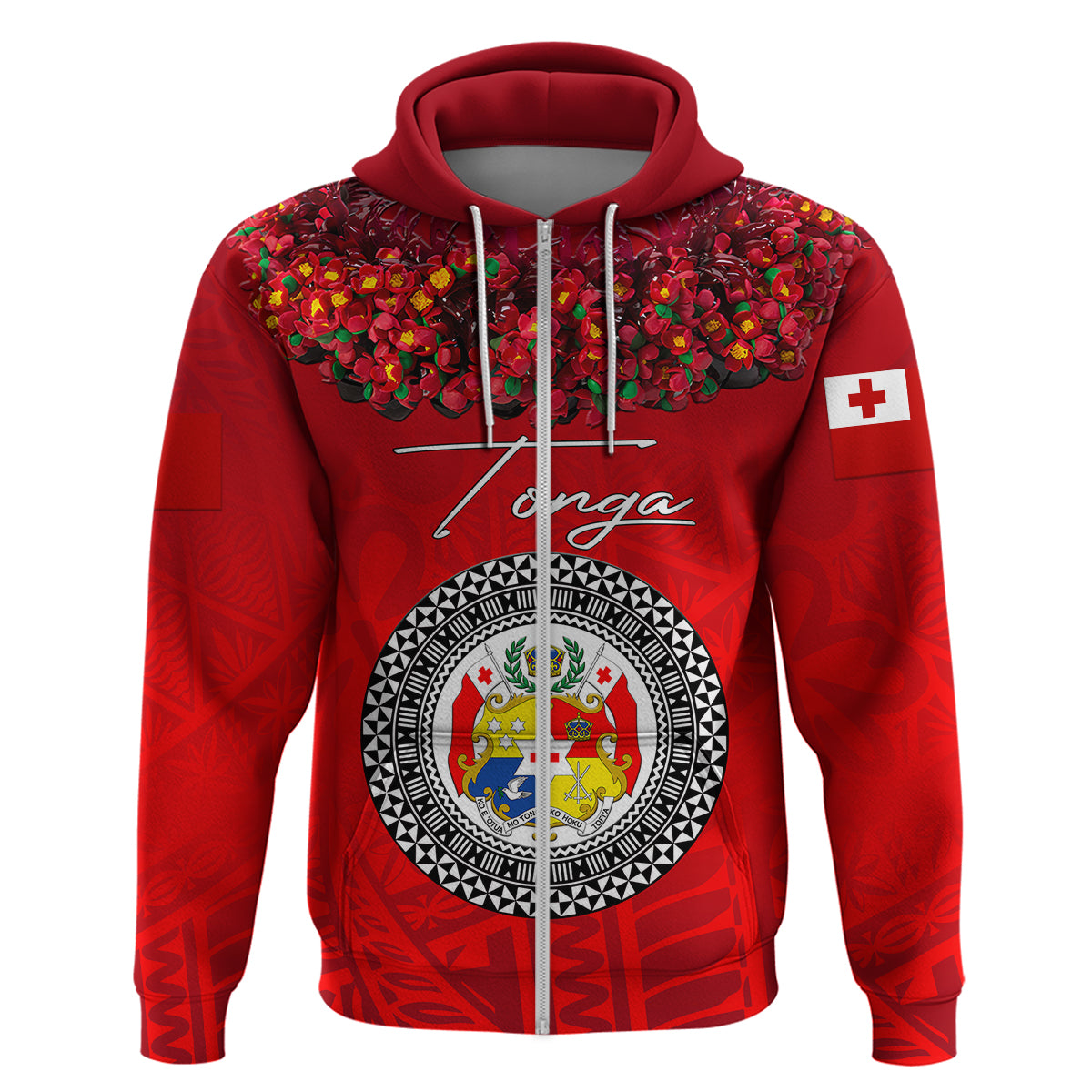 Custom Tonga Hoodie Emancipation Day Kupesi Kahoa Heilala Flower Red LT8 - Polynesian Pride