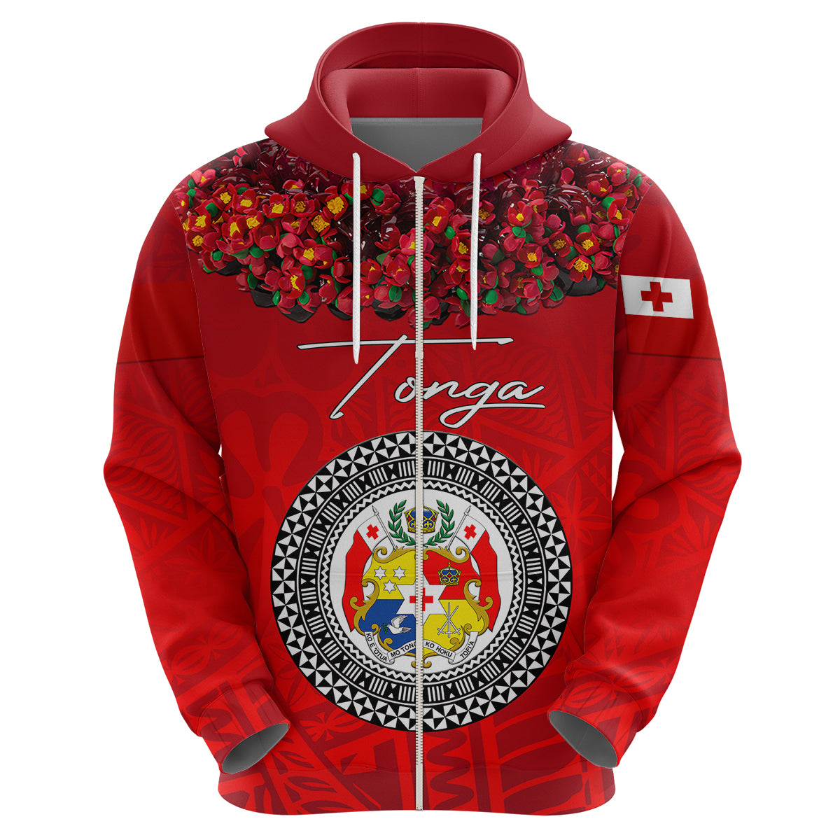 Custom Tonga Hoodie Emancipation Day Kupesi Kahoa Heilala Flower Red LT8 - Polynesian Pride