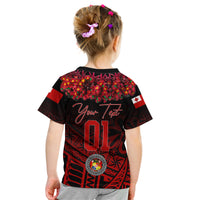 (Custom Personalised) Tonga Emancipation Day Kid T Shirt Independence Day - Kupesi Kahoa Heilala Flower - Black LT8 - Polynesian Pride