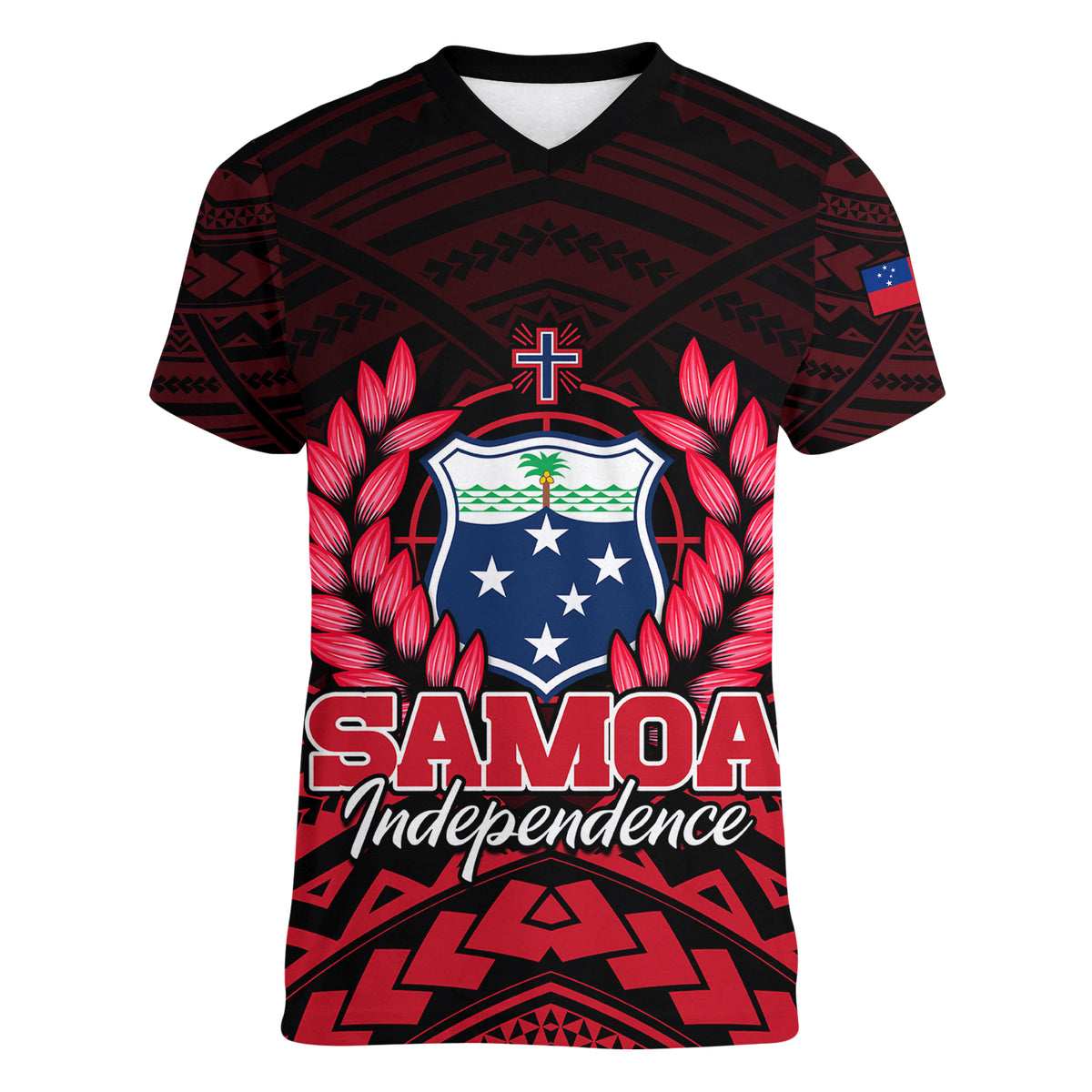 Samoa Independence Day Women V Neck T Shirt Ulafa Polynesian Unique Red No2 LT9 - Polynesian Pride