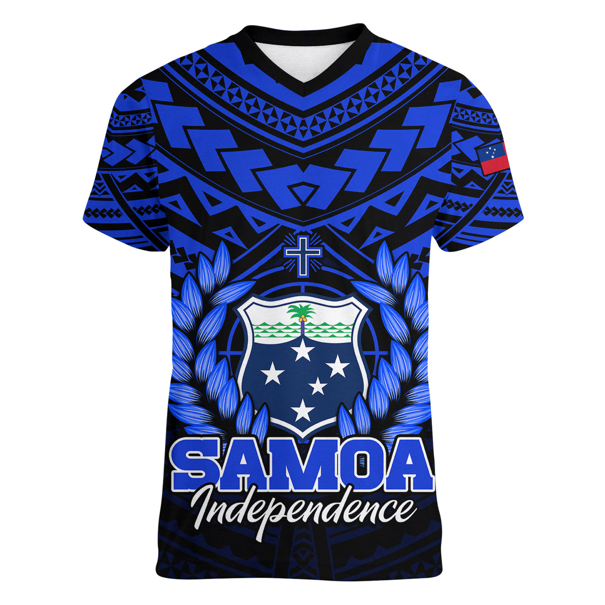 Samoa Independence Day Women V Neck T Shirt Ulafa Polynesian Unique Blue No1 LT9 - Polynesian Pride