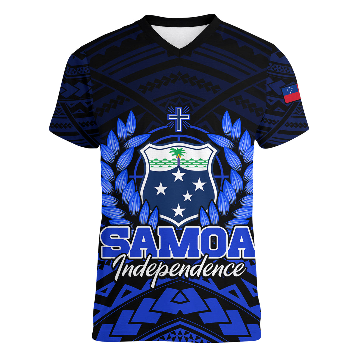 (Custom Personalised) Samoa Independence Day Women V Neck T Shirt Ulafa Polynesian Unique Blue No2 LT9 - Polynesian Pride