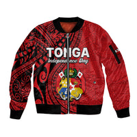 Tonga Independence Anniversary Sleeve Zip Bomber Jacket Tongan Tribal Pattern Unique Version LT9 Unisex Red - Polynesian Pride