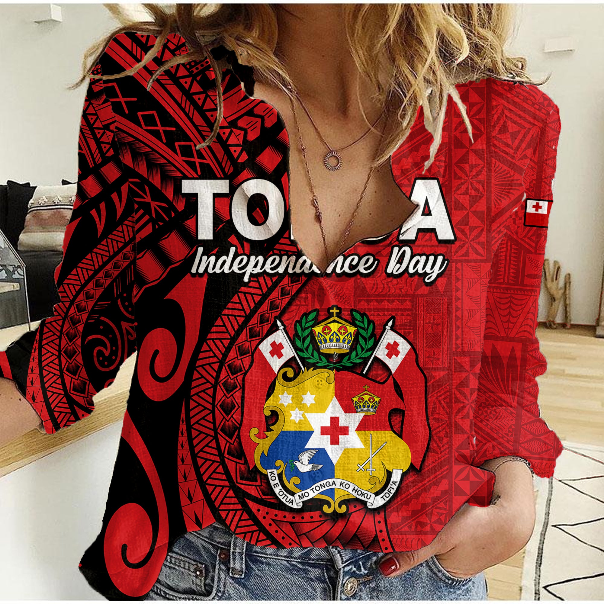 Tonga Independence Anniversary Women Casual Shirt Tongan Tribal Pattern Unique Version LT9 Female Red - Polynesian Pride