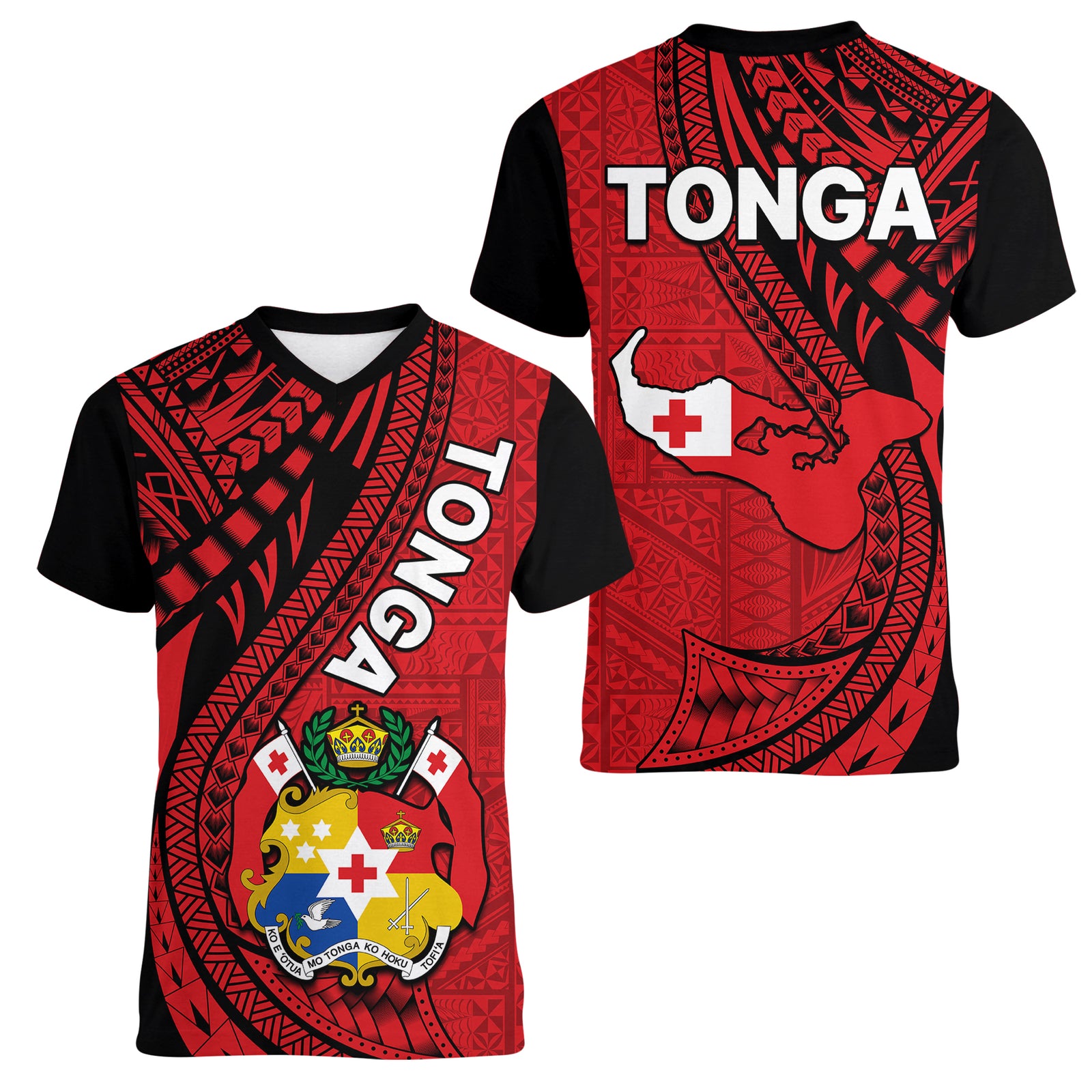 Polynesian Tonga Women V Neck T Shirt Tribal Pattern Unique Version LT9 Female Red - Polynesian Pride