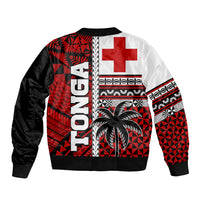 Tonga Kupesi Ngatu Bomber Jacket Proud Tonga with Flag and Palm Tree LT9 - Polynesian Pride