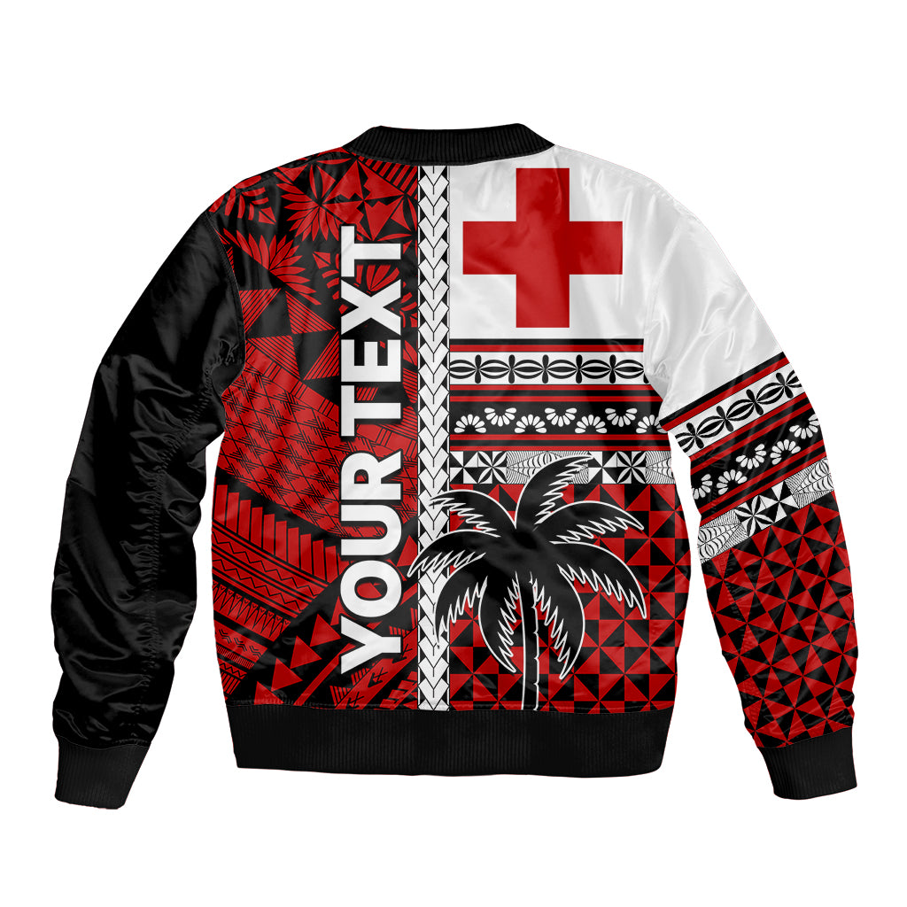 (Custom Personalised) Tonga Kupesi Ngatu Bomber Jacket Proud Tonga with Flag and Palm Tree LT9 - Polynesian Pride