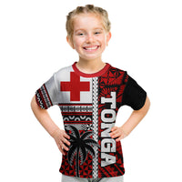(Custom Personalised) Tonga Kupesi Ngatu Kid T Shirt Proud Tonga with Flag and Palm Tree LT9 Youth XL Size14 - Polynesian Pride