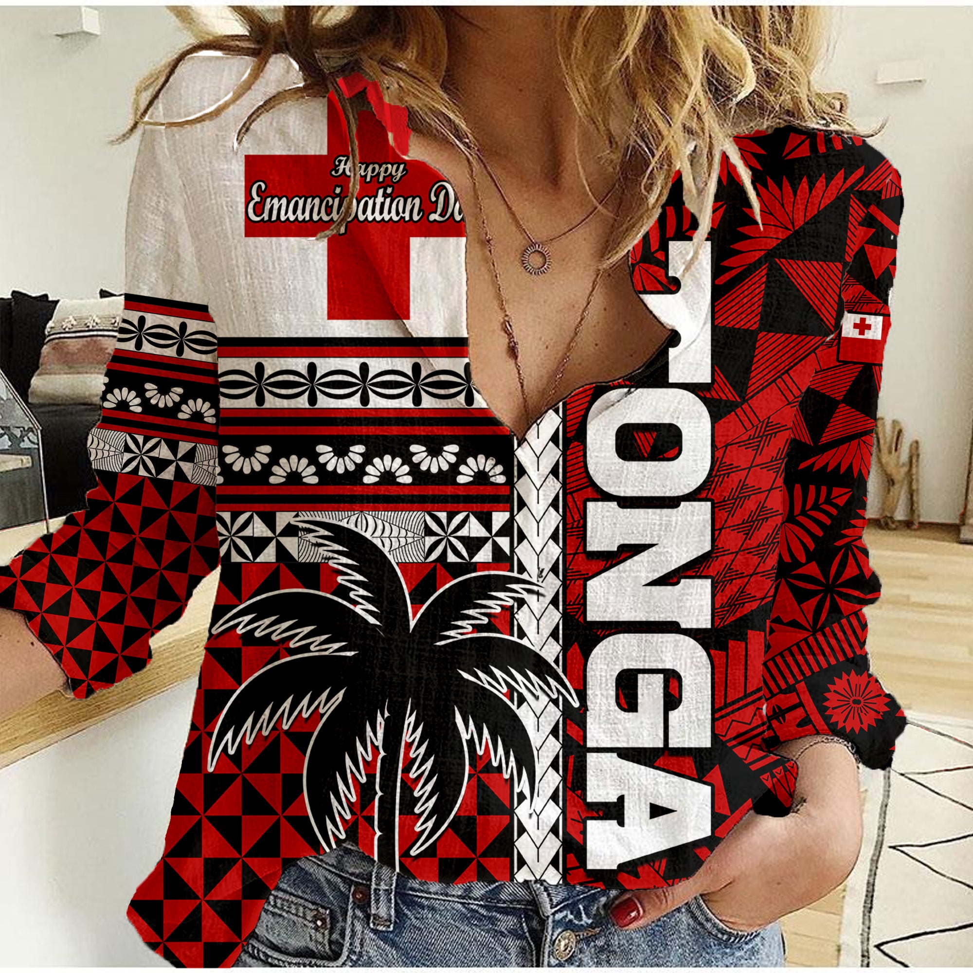 Tonga Independence Day Women Casual Shirt Proud Tongan Emancipation with Kupesi Ngatu LT9 Female Red - Polynesian Pride