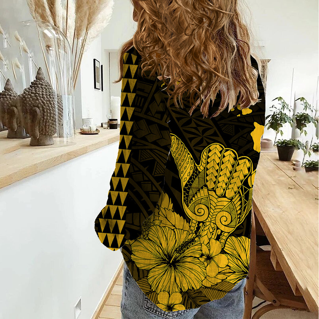 Hawaii Shaka Sign Women Casual Shirt Gold Version LT9 - Polynesian Pride