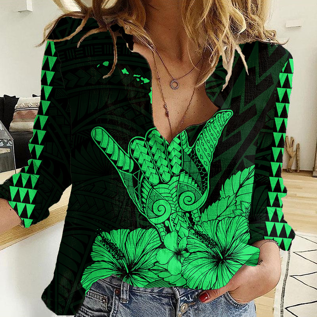 Hawaii Shaka Sign Women Casual Shirt Green Version LT9 Female Green - Polynesian Pride