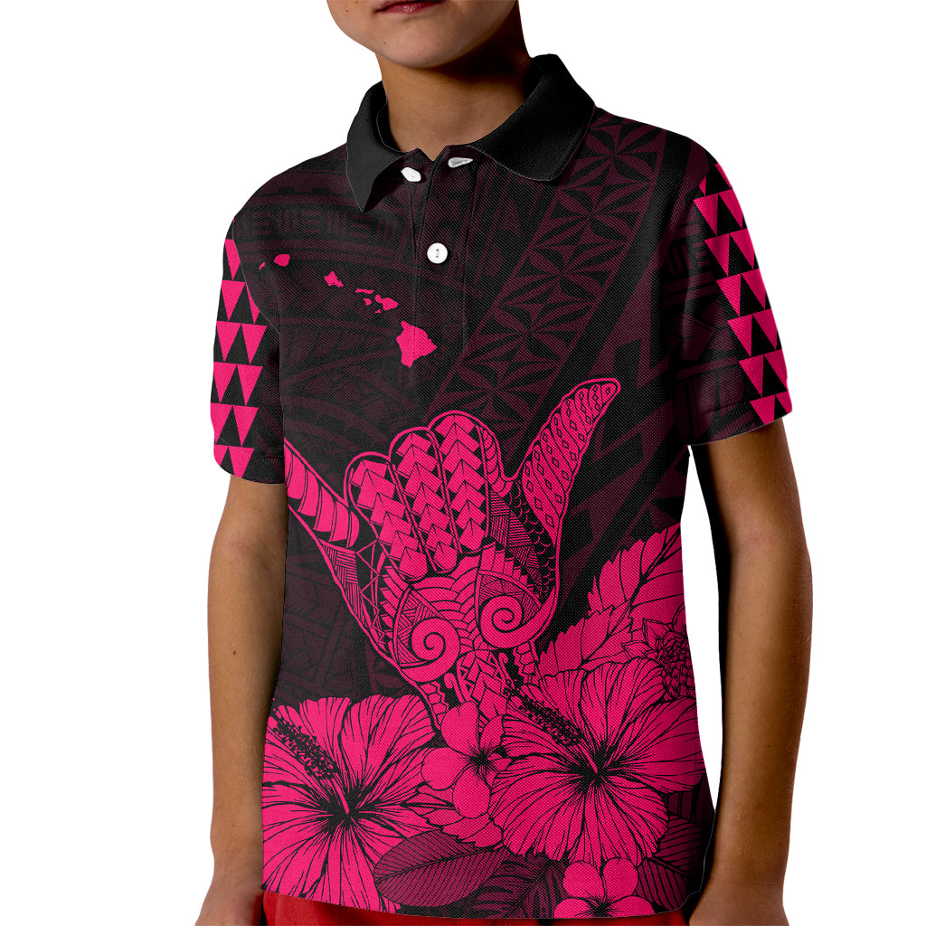 Hawaii Shaka Sign Kid Polo Shirt Pink Version LT9 Kid Pink - Polynesian Pride