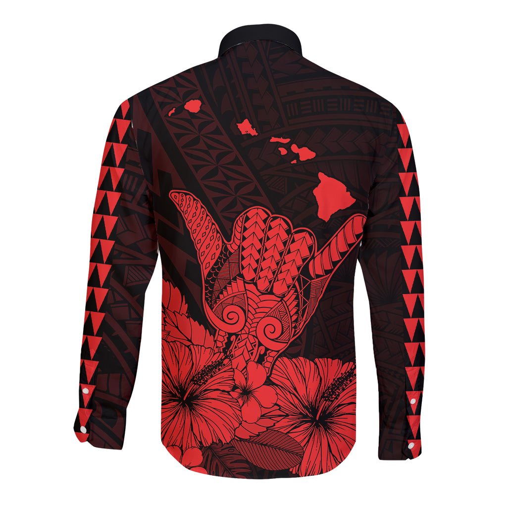 Hawaii Shaka Sign Long Sleeve Button Shirt Red Version LT9 - Polynesian Pride
