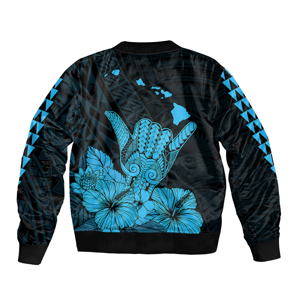 Hawaii Shaka Sign Sleeve Zip Bomber Jacket Blue Version LT9 - Polynesian Pride