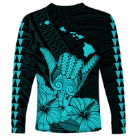 Hawaii Shaka Sign Long Sleeve Shirt Turquoise Version LT9 - Polynesian Pride