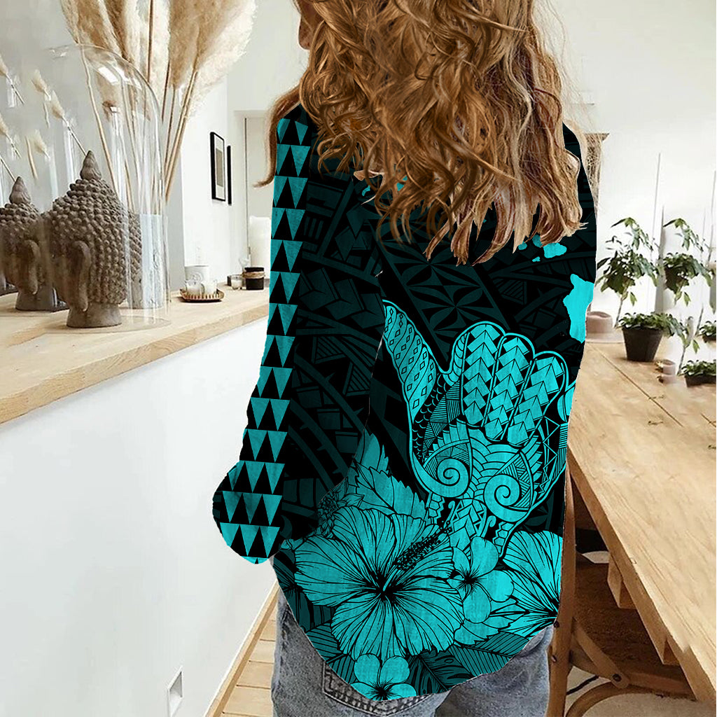 Hawaii Shaka Sign Women Casual Shirt Turquoise Version LT9 - Polynesian Pride