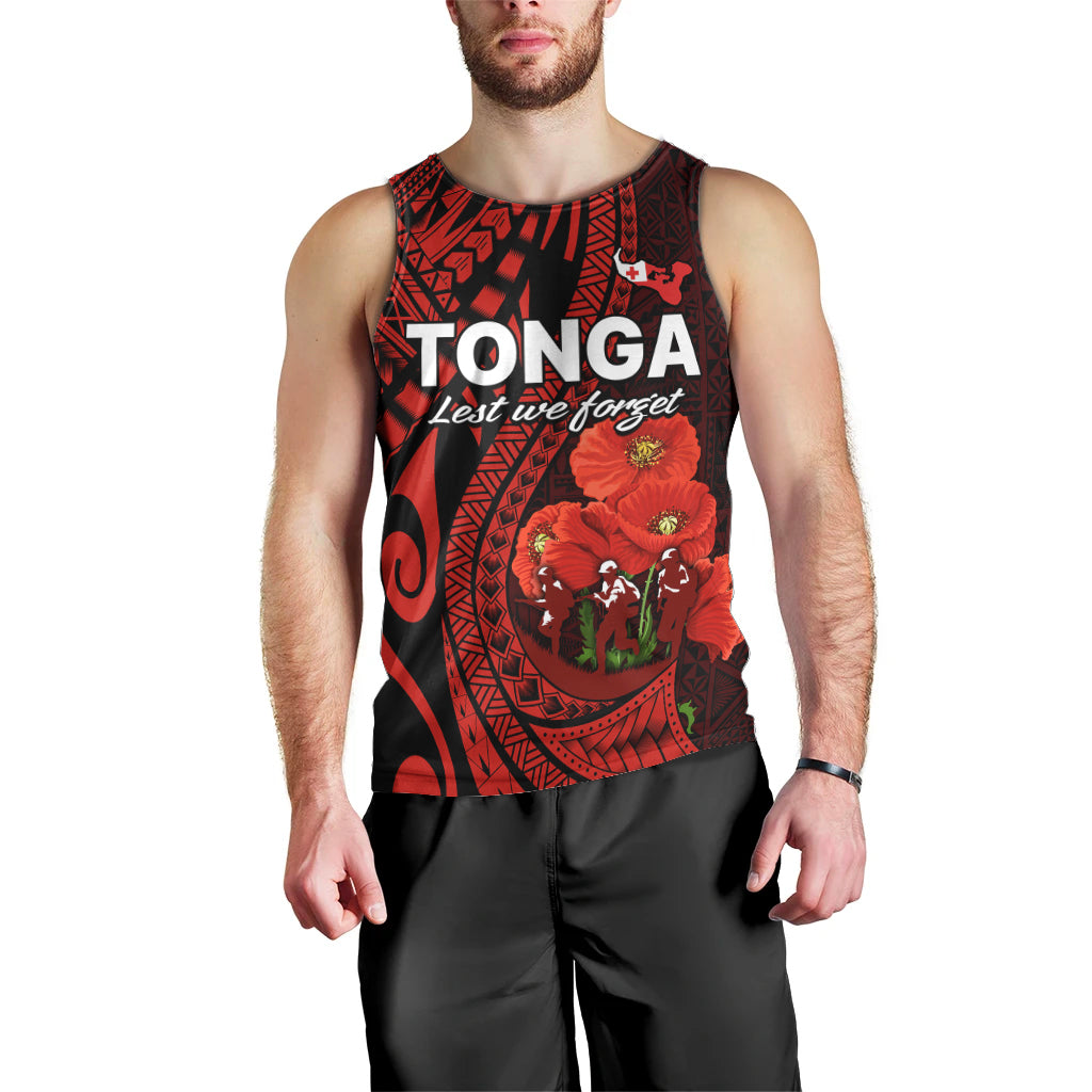 Tonga ANZAC Day Men Tank Top Lest We Forget Red Version LT9 - Polynesian Pride