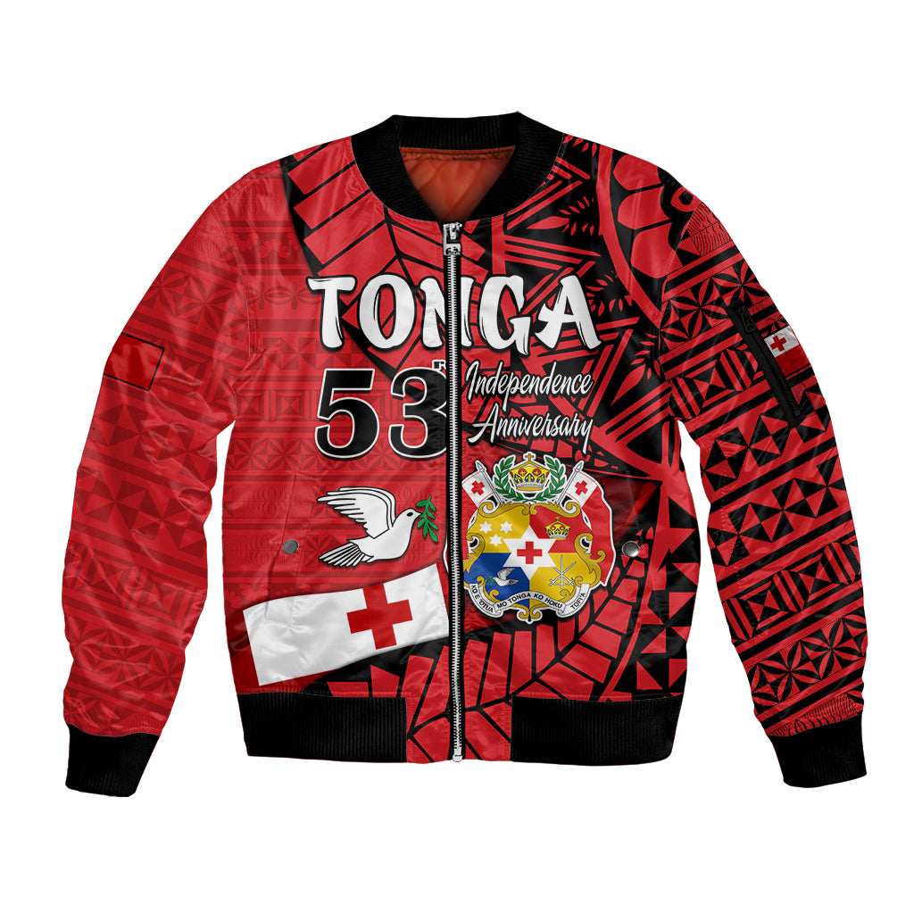 Tonga Emancipation Day Sleeve Zip Bomber Jacket Happy 53rd Independence Anniversary LT9 Unisex Red - Polynesian Pride