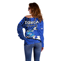 Tonga Emancipation Day Off Shoulder Sweater Happy 53rd Independence Anniversary Blue Version LT9 - Polynesian Pride