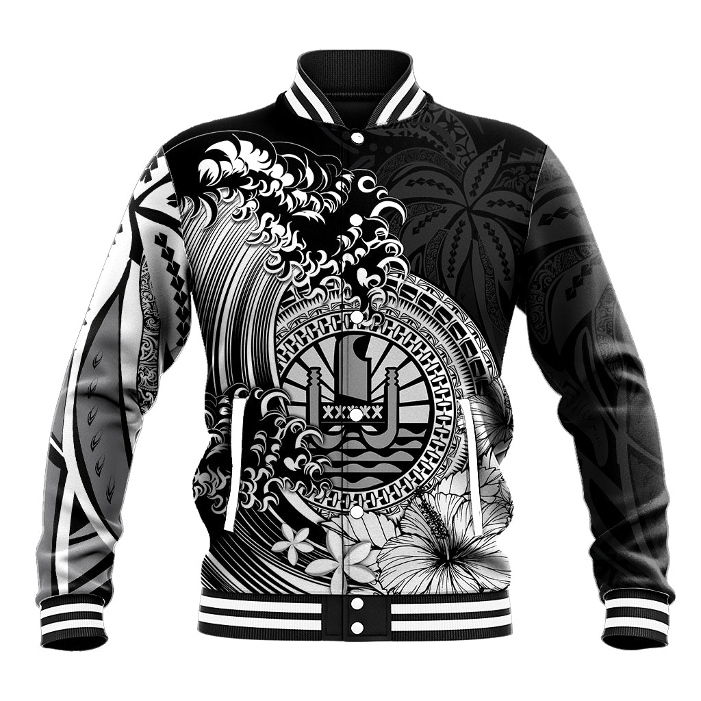 Polynesian Tahiti Island Baseball Jacket The Wave of Water - Black LT9 Unisex Black - Polynesian Pride