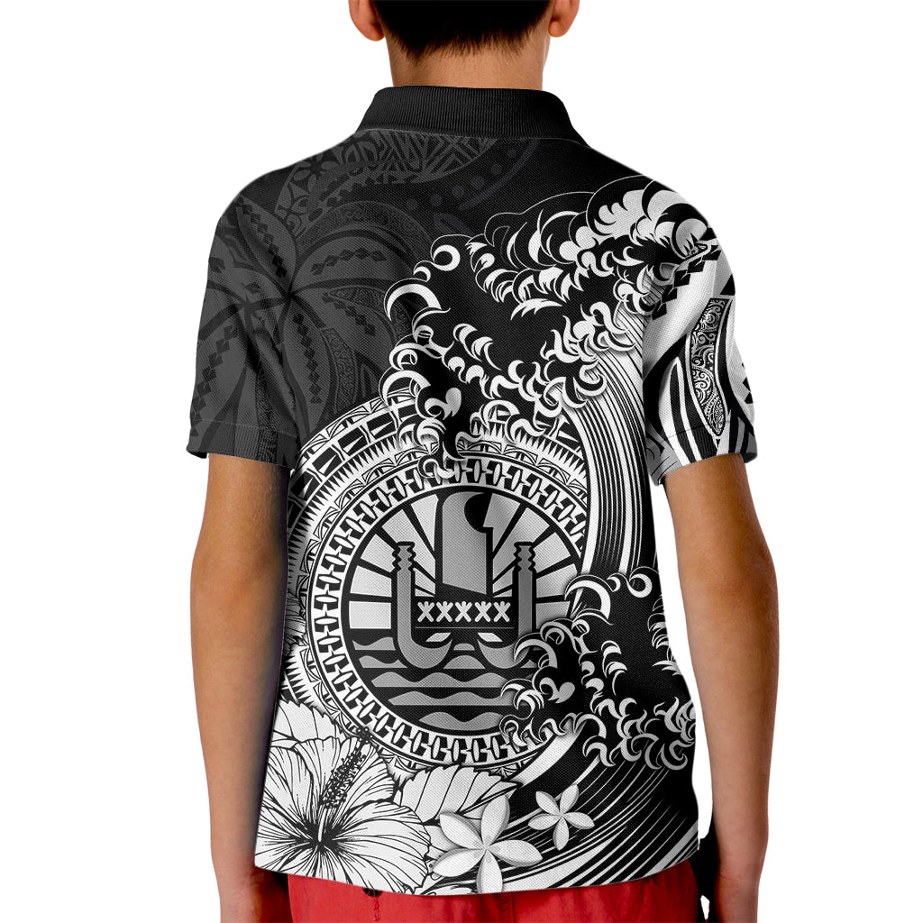 Polynesian Tahiti Island Kid Polo Shirt The Wave of Water - Black LT9 - Polynesian Pride