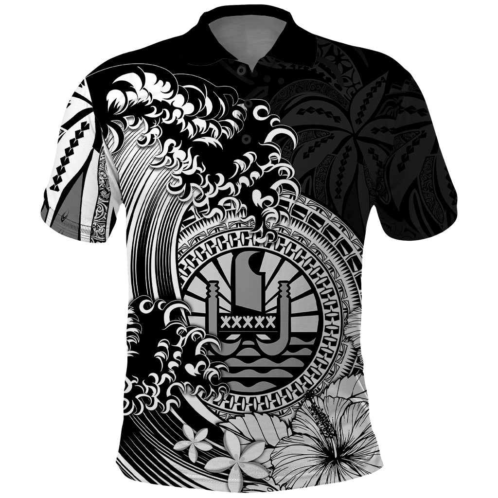 Polynesian Tahiti Island Polo Shirt The Wave of Water Black LT9 Black - Polynesian Pride