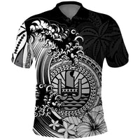Polynesian Tahiti Island Polo Shirt The Wave of Water Black LT9 Black - Polynesian Pride