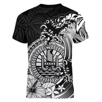 Polynesian Tahiti Island Women V Neck T Shirt The Wave of Water - Black LT9 - Polynesian Pride