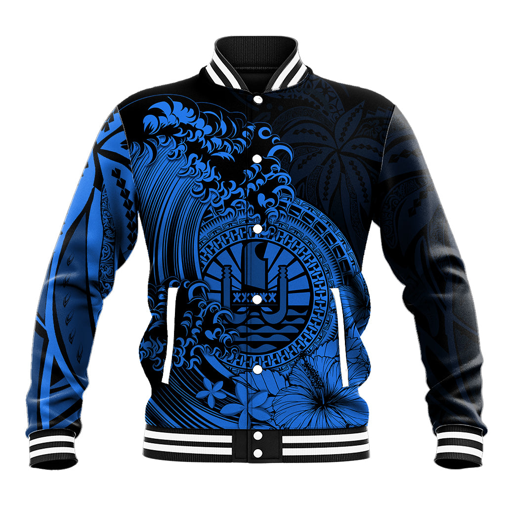 Polynesian Tahiti Island Baseball Jacket The Wave of Water - Blue LT9 Unisex Blue - Polynesian Pride
