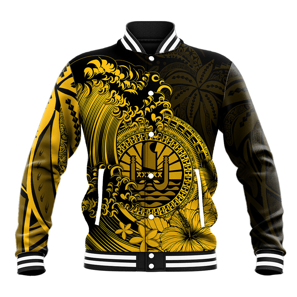 Polynesian Tahiti Island Baseball Jacket The Wave of Water - Gold LT9 Unisex Gold - Polynesian Pride